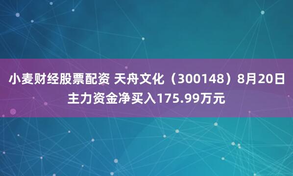 小麦财经股票配资 天舟文化（300148）8月20日主力资金净买入175.99万元